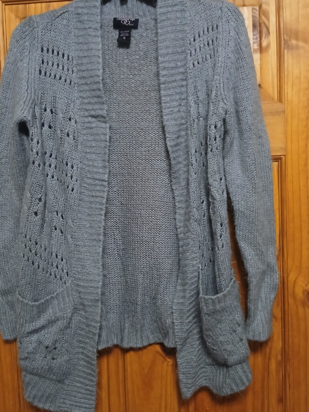 Hooked Up by IOT Gray Open-Front Knit Cardigan